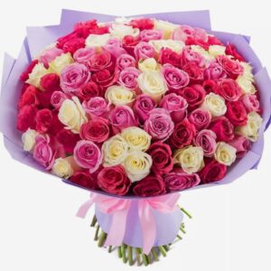 Букет 75 різнокольорових троянд Еліна