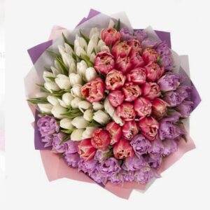 Букет із 101 різнокольрового тюльпану Марселла