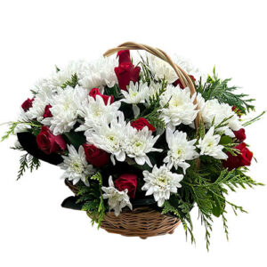 Кошик із трояндами та хризантемами Відвага